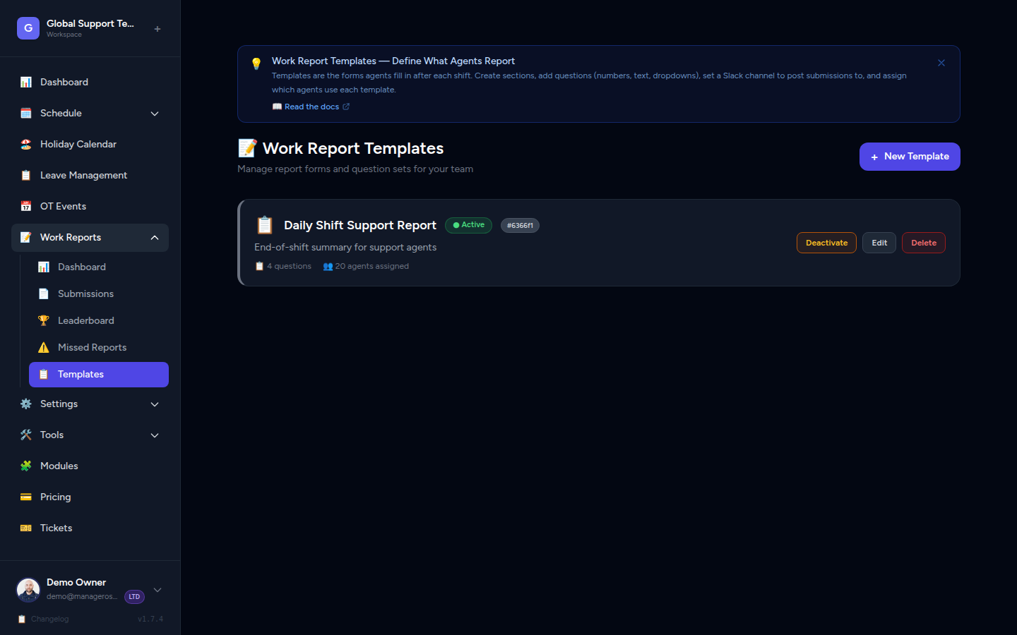 Work Reports Admin — Templates