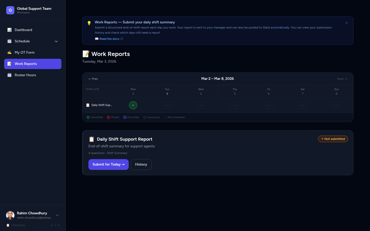 Work Reports — Agent Report List View